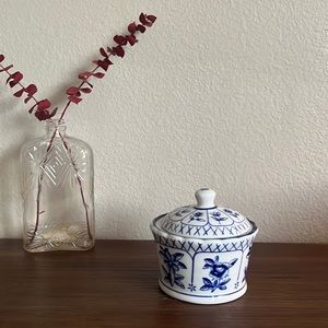 Vintage Blue and White Floral Porcelain Candy Dish